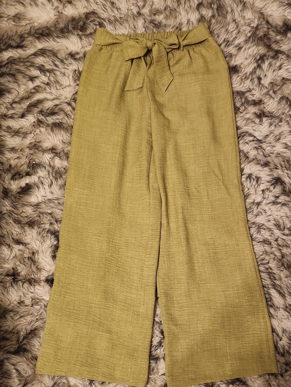 High-Rise Olive Green Wide-Leg Tie-Waist Pants